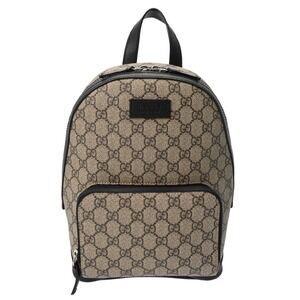 Gucci Backpack Beige GG Supreme Canvas Leather Daypack